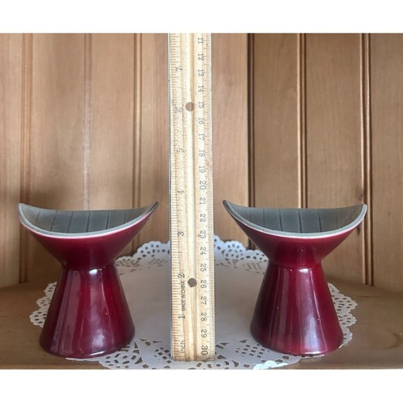 Vintage Swedish Carl Harry Stalhane Rorstrand Burgundy Ceramic Mid Century Pair - Picture 2 of 6